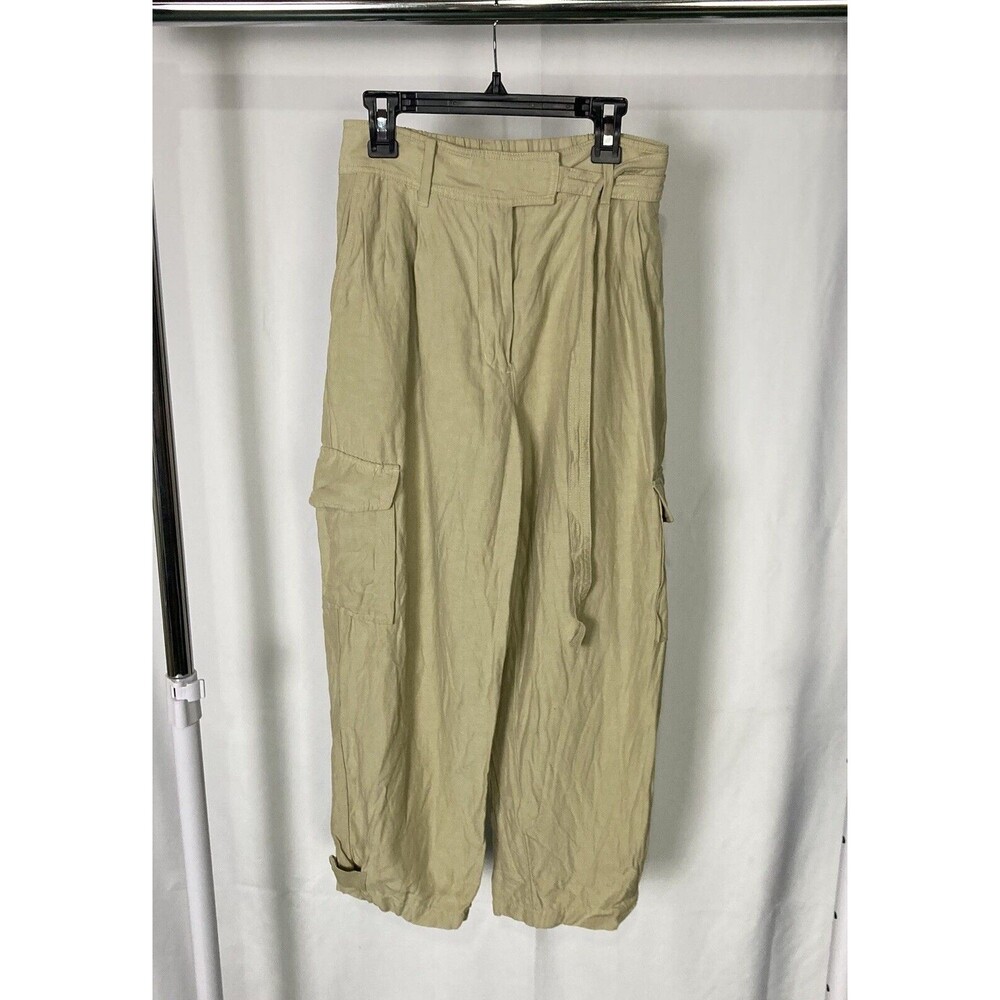 Wilfred Pants Sz 4 Small Aritzia Beige Linen High Rise Cropped Cargo Utility